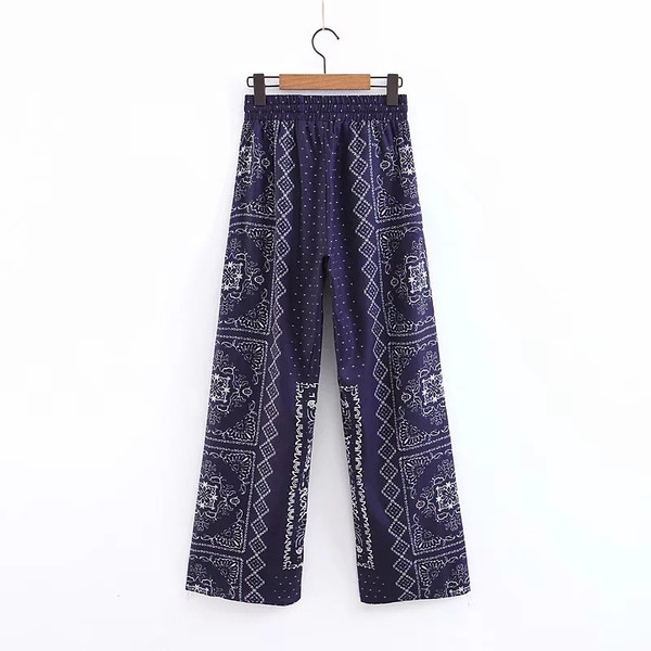 Pantaloni de dama cu talie elastica inalta si model colorat