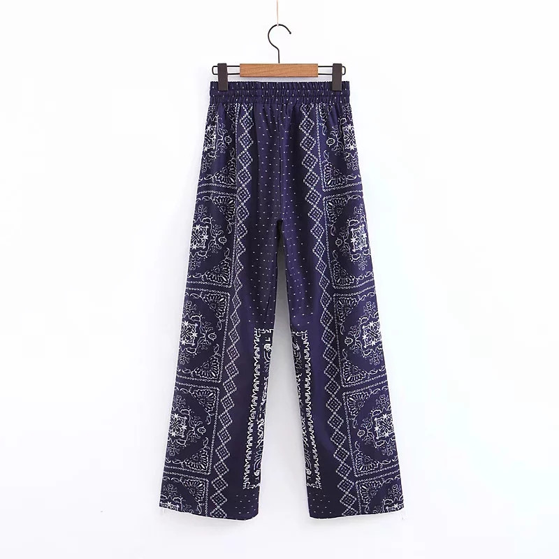 Pantaloni de dama cu talie elastica inalta si model colorat