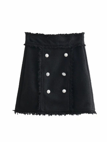 Fusta dama cu nasturi - talie inalta in negru