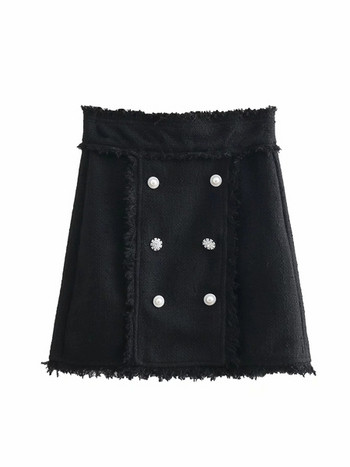 Fusta dama cu nasturi - talie inalta in negru