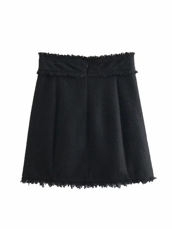 Fusta dama cu nasturi - talie inalta in negru