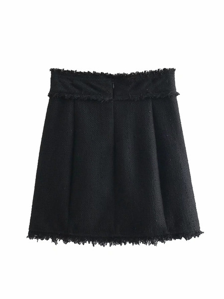 Fusta dama cu nasturi - talie inalta in negru