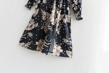 Modern női ruha hosszú ujjal, virágmintával