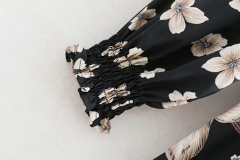 Modern női ruha hosszú ujjal, virágmintával