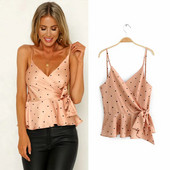 Stílusos női felső rózsaszín pöttyökkel