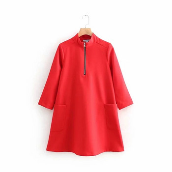 Rochie de dama cu fermoar si maneci lungi in rosu