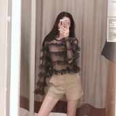 Átlátszó tüll blúz fekete színben