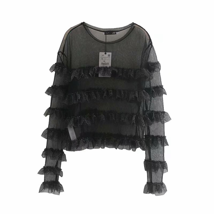 Átlátszó tüll blúz fekete színben