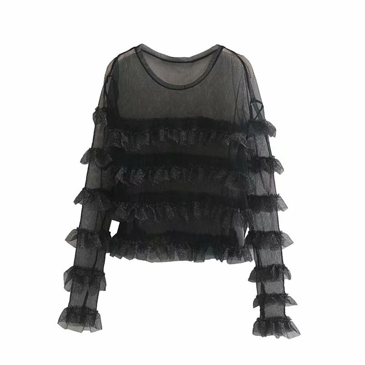 Átlátszó tüll blúz fekete színben