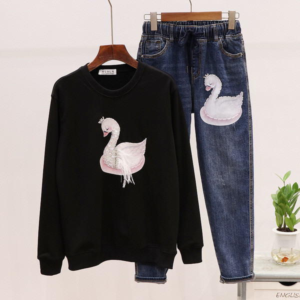 Set de dama de toamna care include bluza si blugi in trei culori