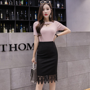 Modern női szoknya fekete színben, csipkével