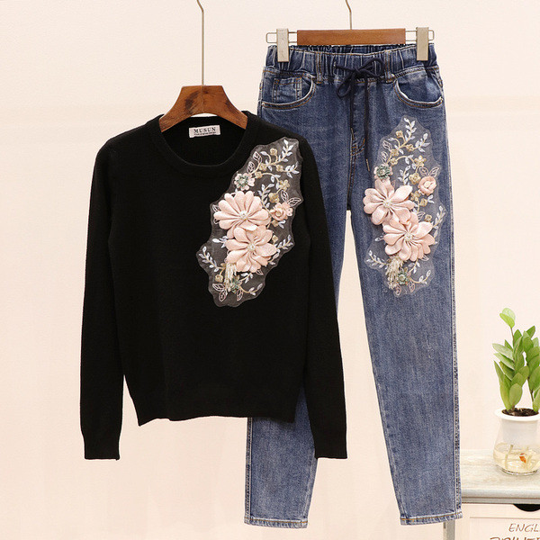 Modern női kétrészes szett 3D dekorációval több színben