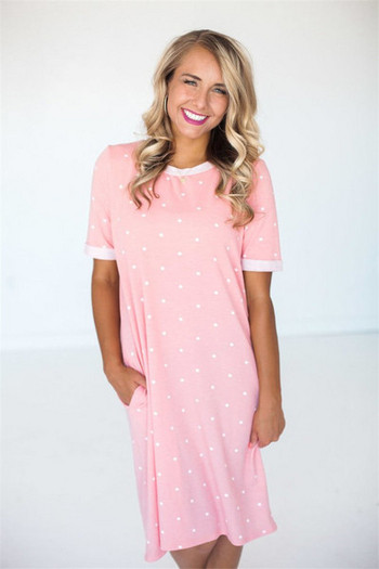 Rochie casual de dama cu maneci scurte si decolteu O in mai multe culori