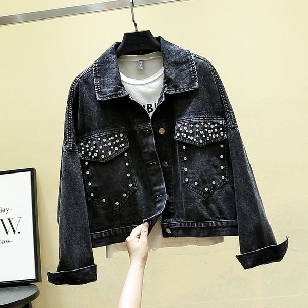 Jachetă de denim actuală de damă în negru și albastru