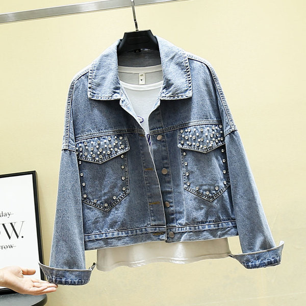 Jachetă de denim actuală de damă în negru și albastru