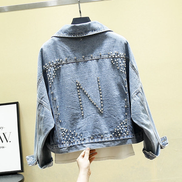 Jachetă de denim actuală de damă în negru și albastru