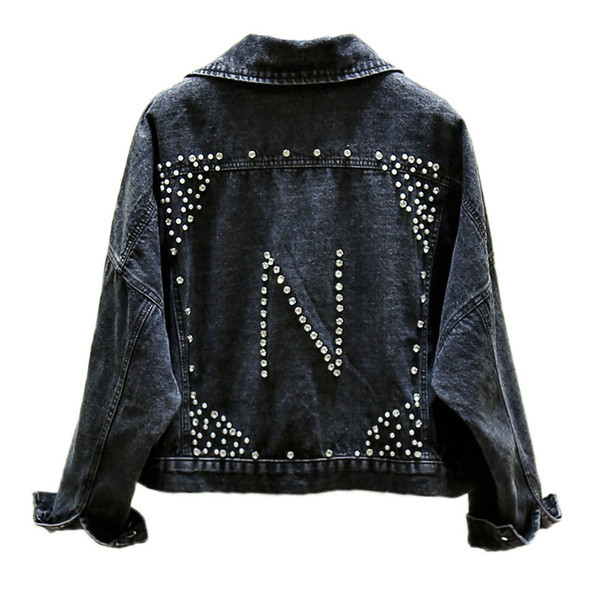 Jachetă de denim actuală de damă în negru și albastru