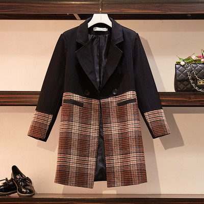 Jachetă de damă modernă în carouri cu mâneci lungi de culoare neagră