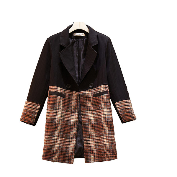 Jachetă de damă modernă în carouri cu mâneci lungi de culoare neagră