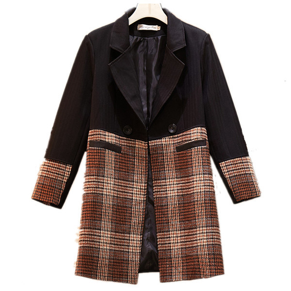 Jachetă de damă modernă în carouri cu mâneci lungi de culoare neagră