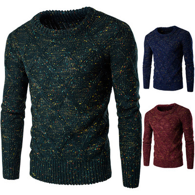 Модерен мъжки пуловер с дълъг ръкав и О-образно деколте в няколко цвята 