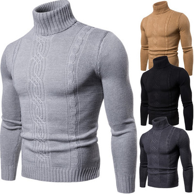 Casual men`s sweater with high collar and long sleeves in several colors