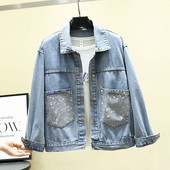 Női farmer dzseki kövekkel a zsebeken kék színben