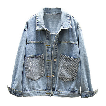 Női farmer dzseki kövekkel a zsebeken kék színben