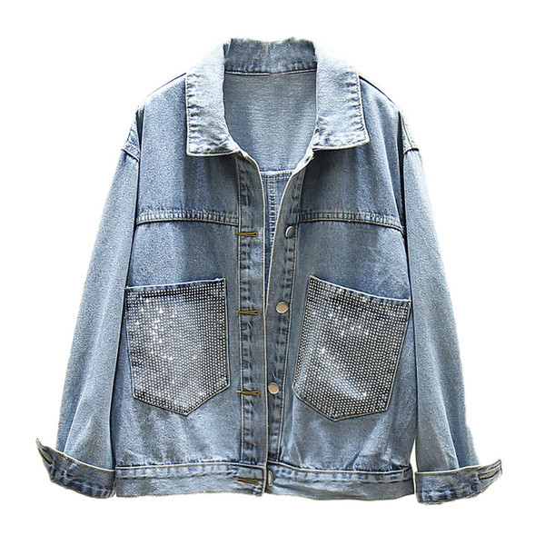 Női farmer dzseki kövekkel a zsebeken kék színben