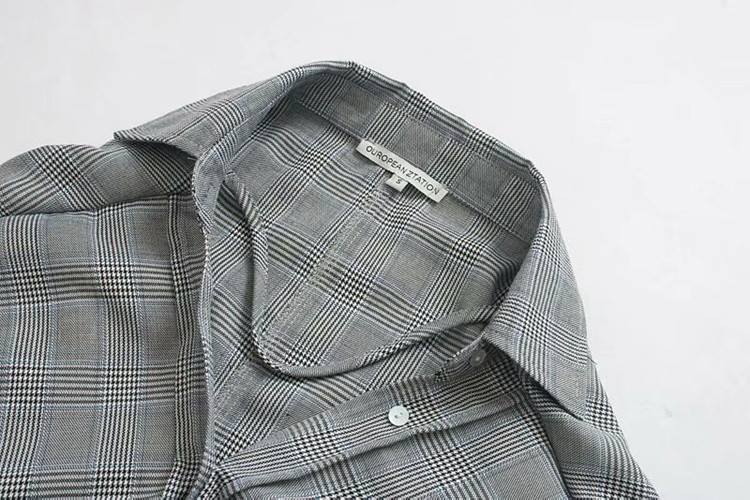 Cămașă de damă asimetrică în carouri de culoare gri