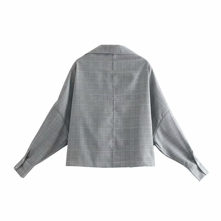 Cămașă de damă asimetrică în carouri de culoare gri