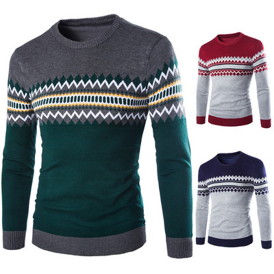 Ежедневен мъжки пуловер с дълъг ръкав и О-образно деколте в три цвята 