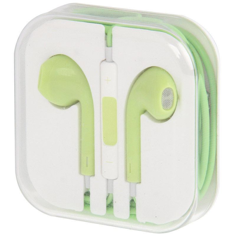Аудио слушалки тип Earpods с микрофон в зелен цвят