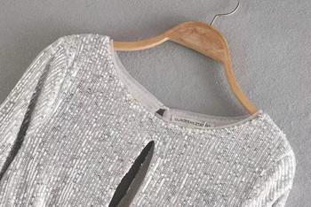 Rochie de dama cu paiete si decupaje de culoare argintie