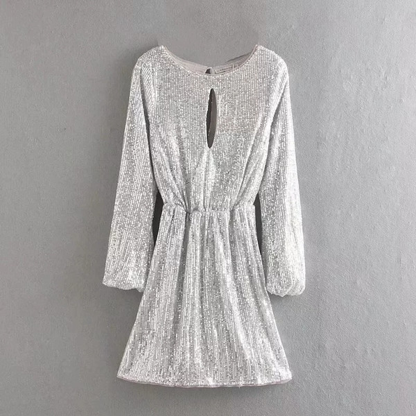 Rochie de dama cu paiete si decupaje de culoare argintie