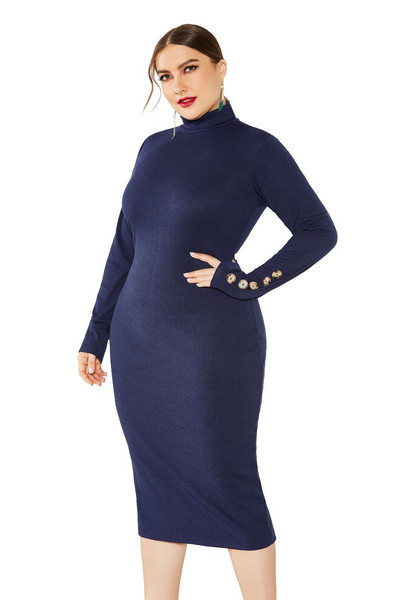 Rochie de dama de toamna cu guler inalt si marimi pana la 5XL