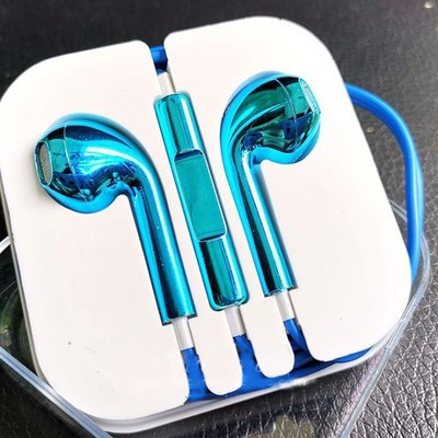 Аудио слушалки тип Earpods в син цвят- с микрофон