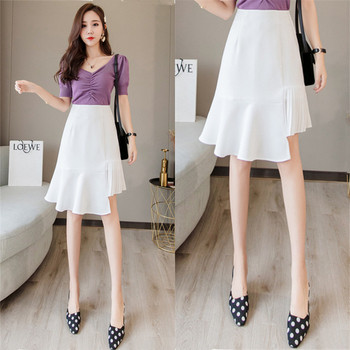 Fusta de dama eleganta cu talie inalta in alb si negru