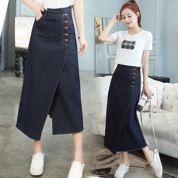 Fusta de dama lunga din denim casual cu nasturi