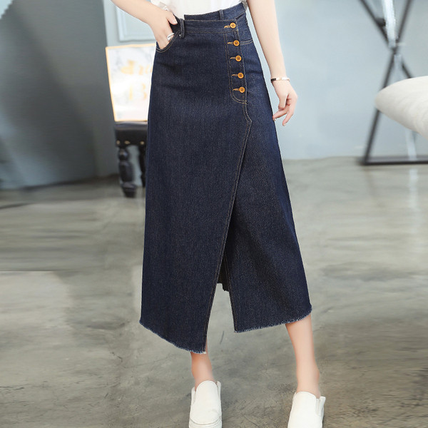 Fusta de dama lunga din denim casual cu nasturi