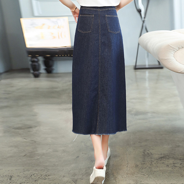 Fusta de dama lunga din denim casual cu nasturi