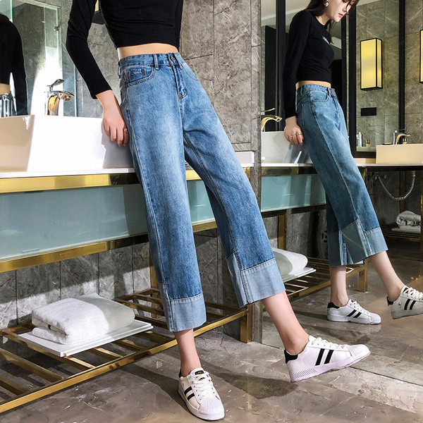 Alkalmi női farmer magas derékkal, kék színben