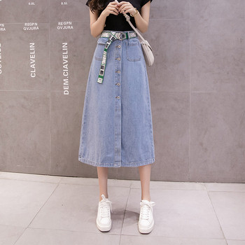 Modern női farmerszoknya kék színben, gombokkal