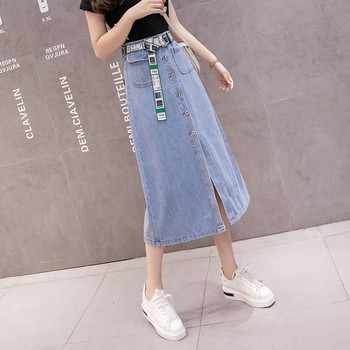 Modern női farmerszoknya kék színben, gombokkal