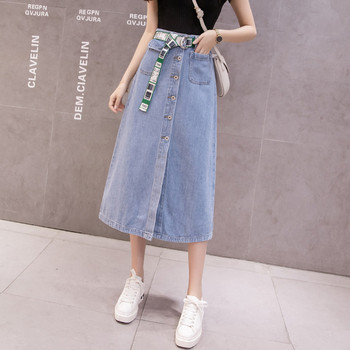 Modern női farmerszoknya kék színben, gombokkal