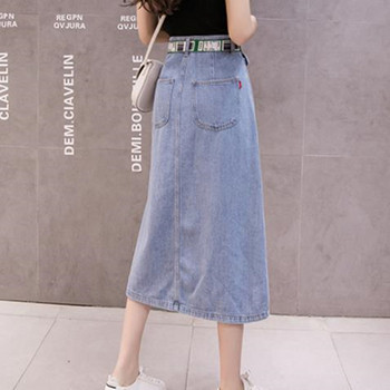 Modern női farmerszoknya kék színben, gombokkal