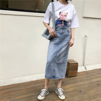 Fusta casual de dama cu talie inalta in albastru