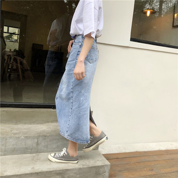 Fusta casual de dama cu talie inalta in albastru