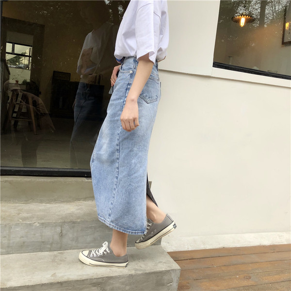 Fusta casual de dama cu talie inalta in albastru