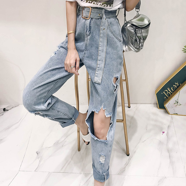 Blugi casual de dama cu motive rupte in albastru